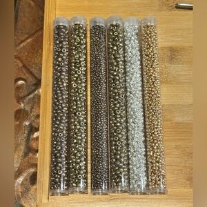 Glass Metallic Seed Beads in Storage Tubes - Bronze, Antique Gold, Silver